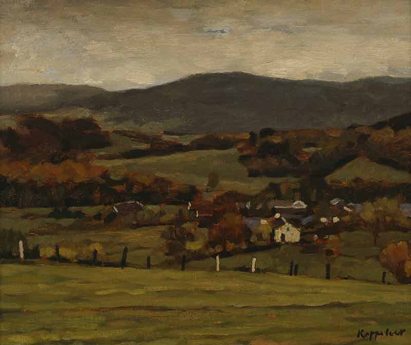 landscape: 'Cheneux, Autumn' oil on canvas marouflé by Dutch painter Frans Koppelaar.