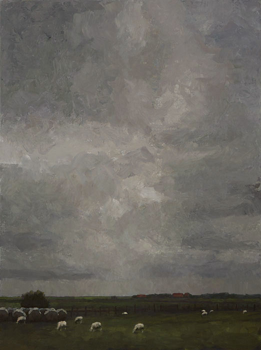 landschap: 'Brekende lucht boven Texel' olieverf op linnen door kunstschilder Frans Koppelaar.