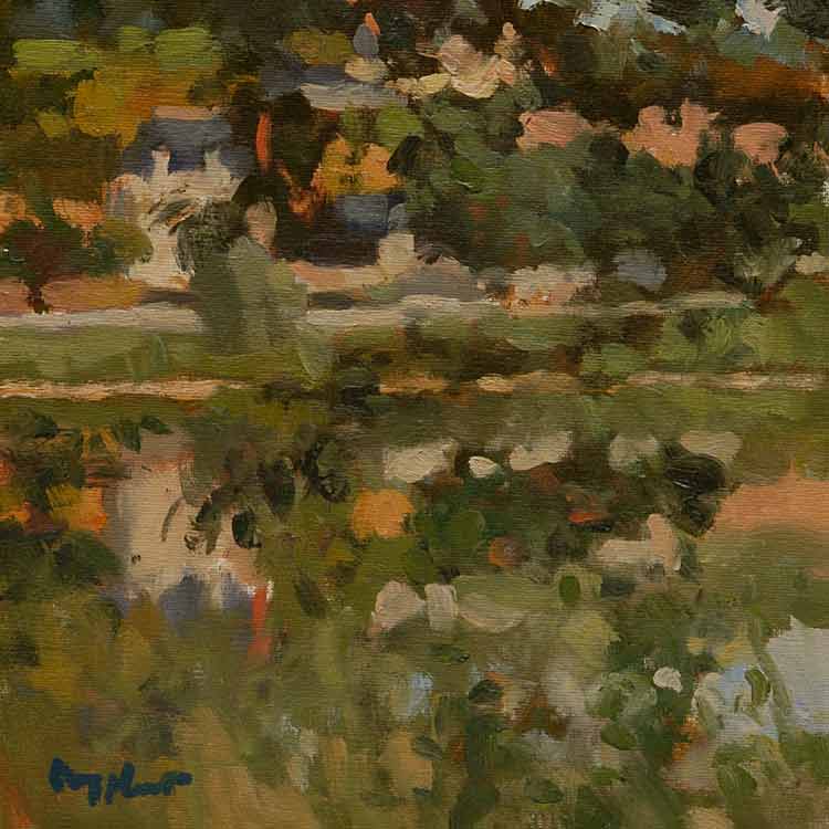 landschap: 'Rhneoever bij Amboise, Frankrijk' olieverf op doek marouflé door kunstschilder Frans Koppelaar.