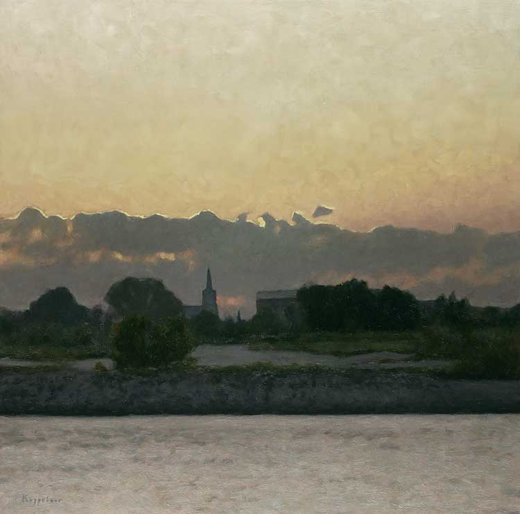 landscape: 'New Day' oil on canvas by Dutch painter Frans Koppelaar.