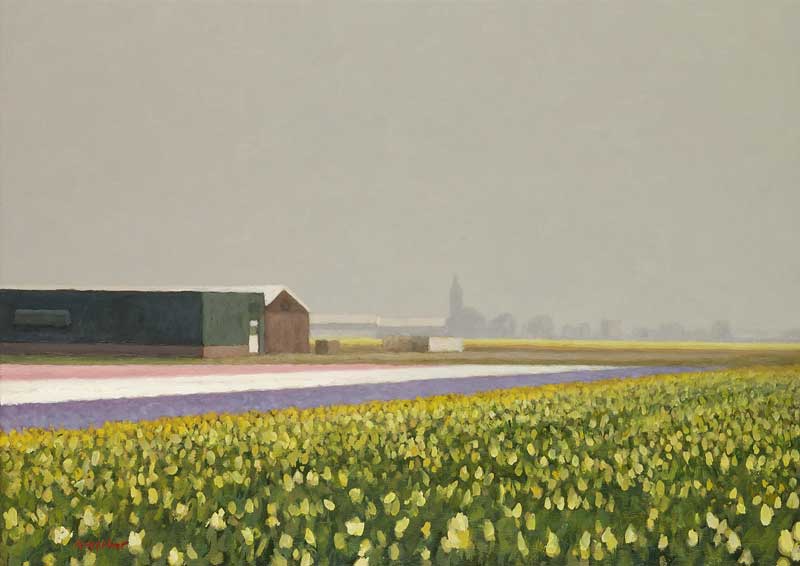 landschap: 'Bollenstreek' olieverf op linnen door kunstschilder Frans Koppelaar.