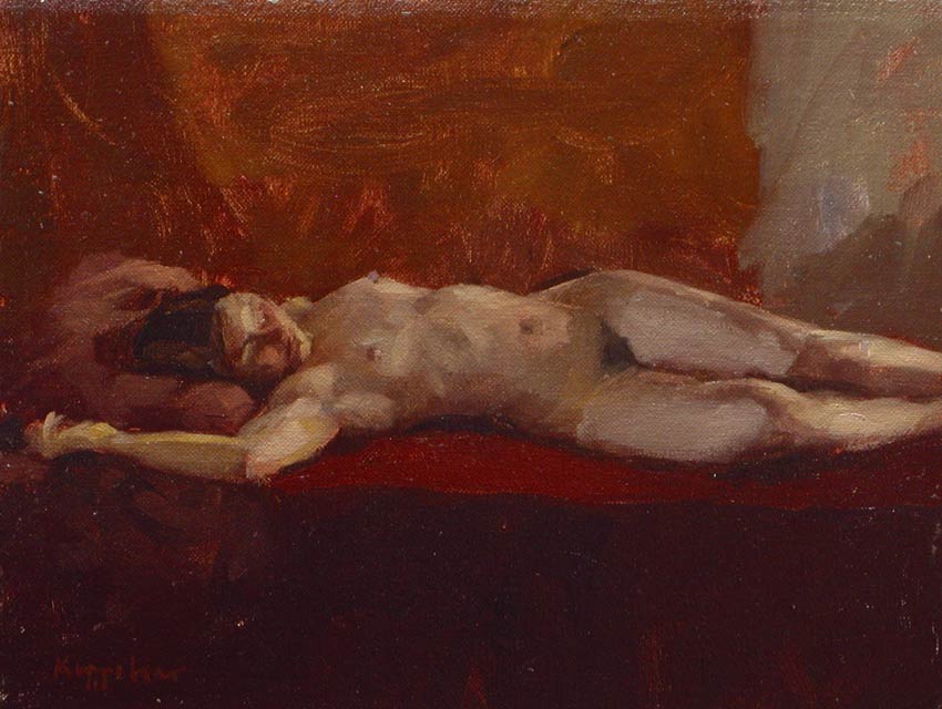 art work: 'Reclining Nude' oil on canvas marouflé by Dutch painter Frans Koppelaar.