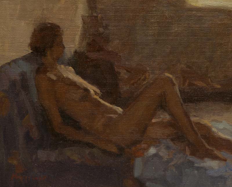 art work: 'Backlight Nude' oil on canvas marouflé by Dutch painter Frans Koppelaar.