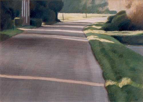 kunstwerk: 'Landweg bij Middelie' aquarel/pastelkrijt door kunstschilder Frans Koppelaar.