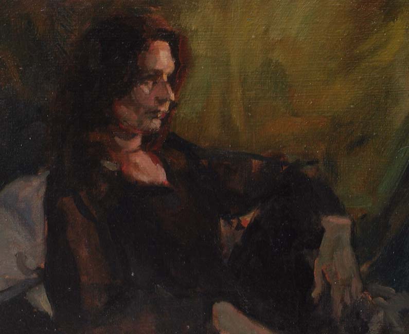 kunstwerk: 'Portretstudie van een Vrouw' olieverf op paneel door kunstschilder Frans Koppelaar.