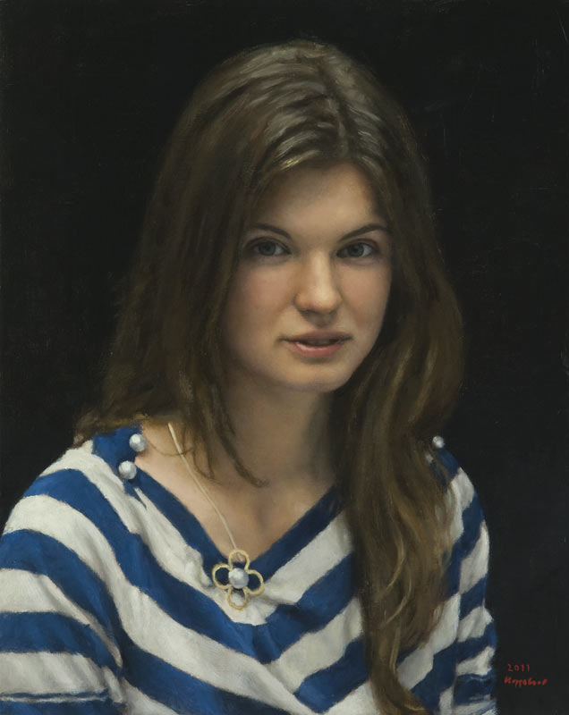portrait: 'Anna Mikhaylova' oil on canvas by Dutch painter Frans Koppelaar.