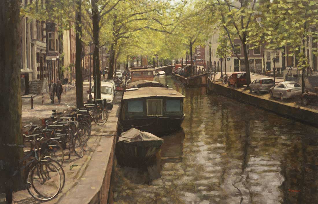 cityscape: 'Raamgracht' oil on canvas by Dutch painter Frans Koppelaar.