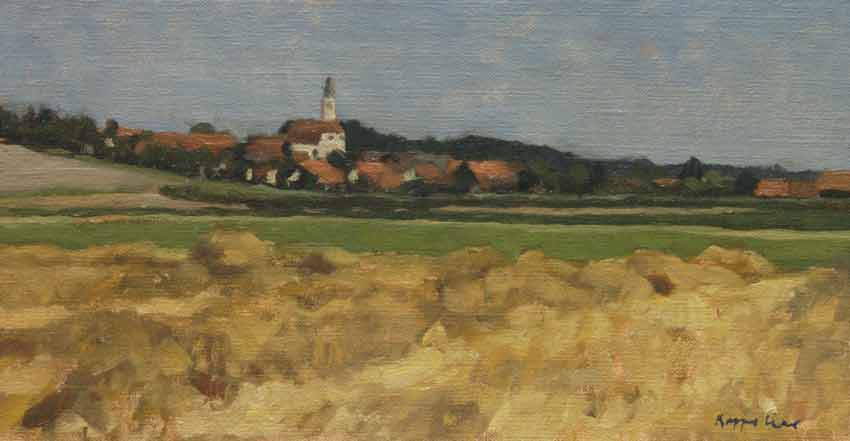 landscape: 'View at Droeszling' oil on canvas marouflé by Dutch painter Frans Koppelaar.