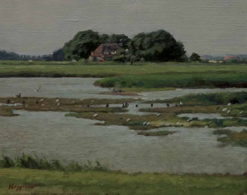 landschap: 'Ottersaat, Texel' olieverf op linnen door kunstschilder Frans Koppelaar.