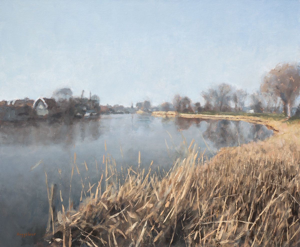 landscape: 'River Vecht near Weesp' oil on canvas by Dutch painter Frans Koppelaar.