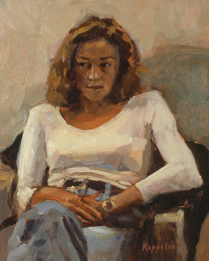 portret: 'Jonge Vrouw' olieverf op paneel door kunstschilder Frans Koppelaar.