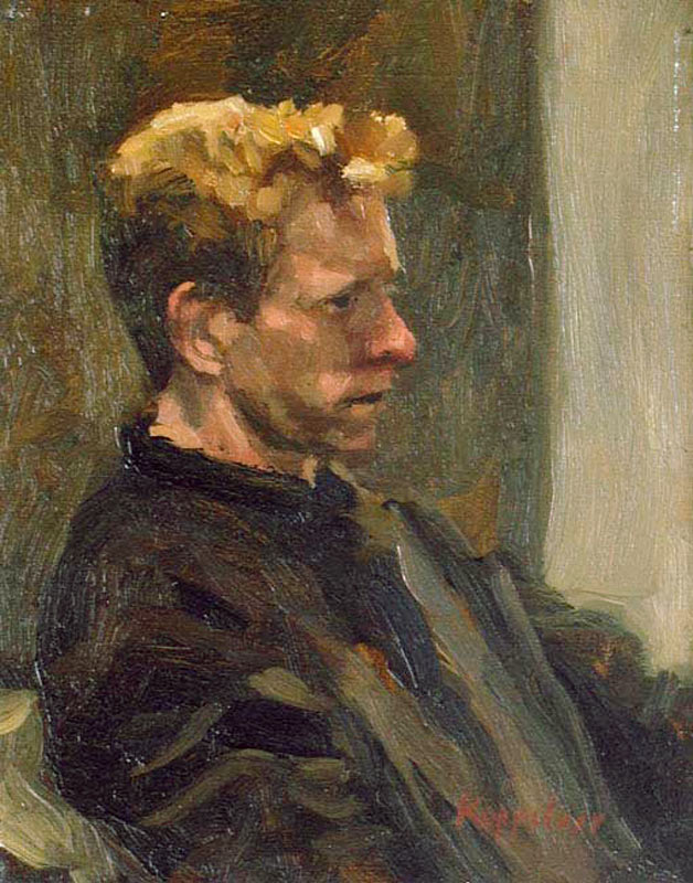 portret: 'Sander' olieverf op paneel door kunstschilder Frans Koppelaar.