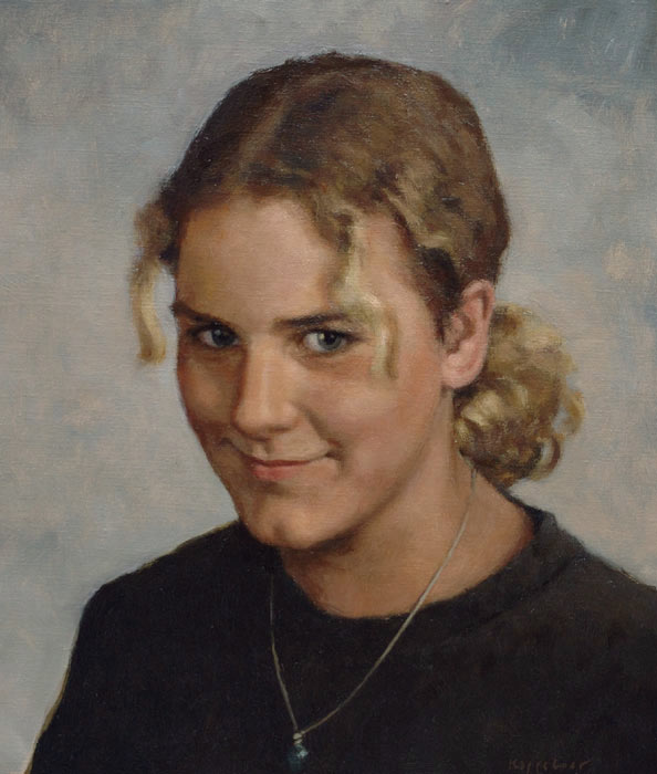 portrait: 'Tessa' oil on canvas by Dutch painter Frans Koppelaar.