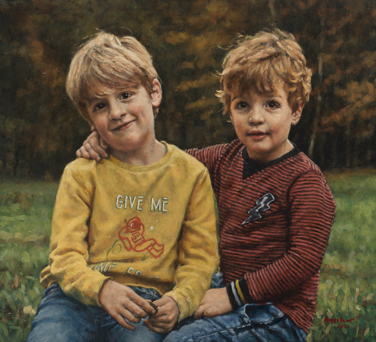portrait: 'Two Brothers' oil on canvas by Dutch painter Frans Koppelaar.