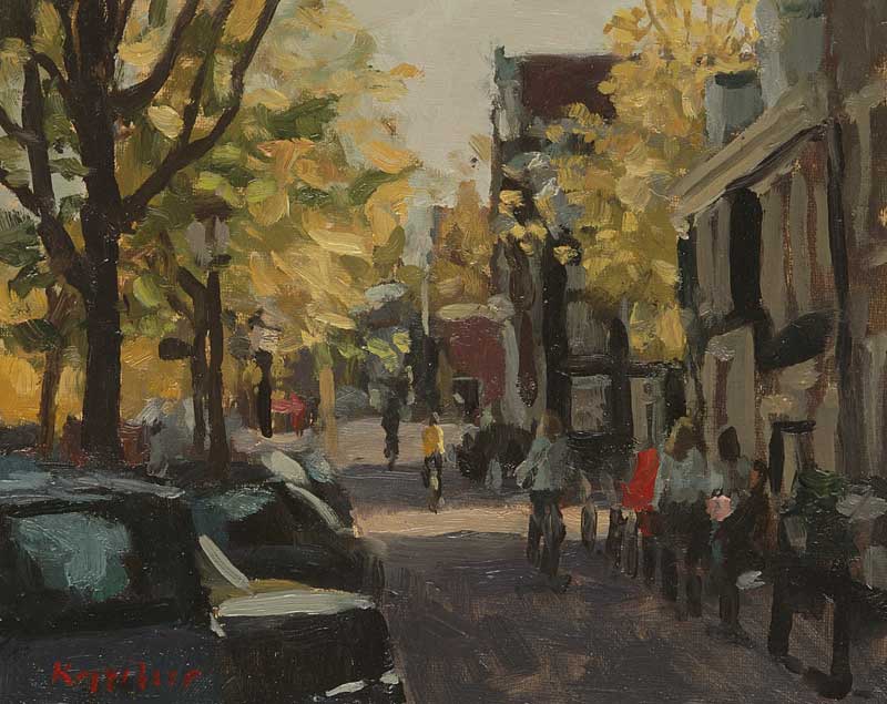 stadsgezicht: 'Brouwersgracht, herfst' olieverf op doek door kunstschilder Frans Koppelaar.