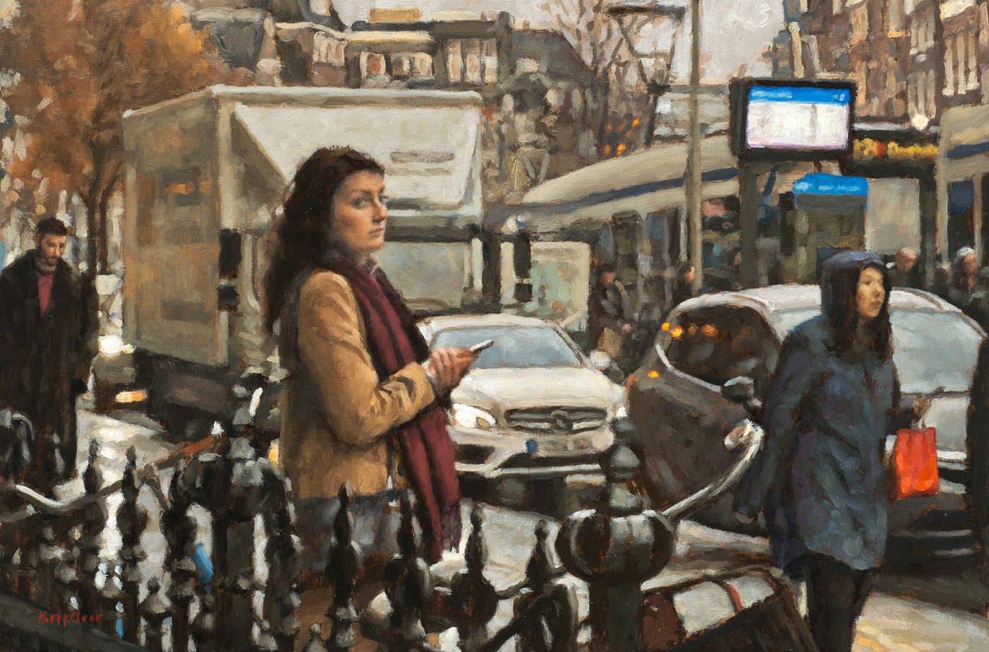 cityscape: 'Waiting' oil on linnen by Dutch painter Frans Koppelaar.