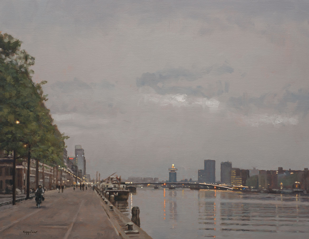 cityscape: 'Veemkade' oil on canvas by Dutch painter Frans Koppelaar.